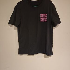Black T-Shirt with Pink Universe Print